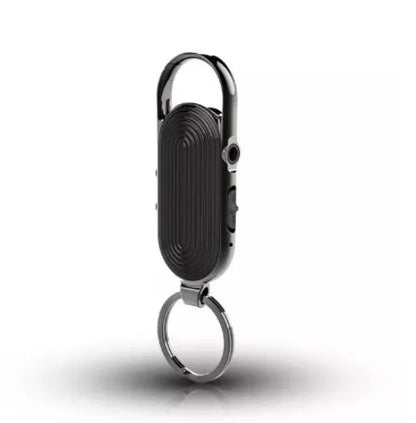 Black portable voice recorder with zinc alloy shell, showing USB port and recording button
