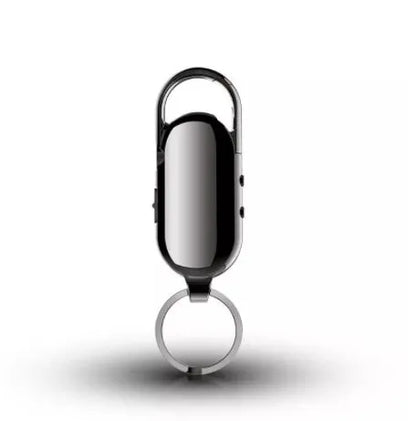 Black portable voice recorder with zinc alloy shell, showing USB port and recording button