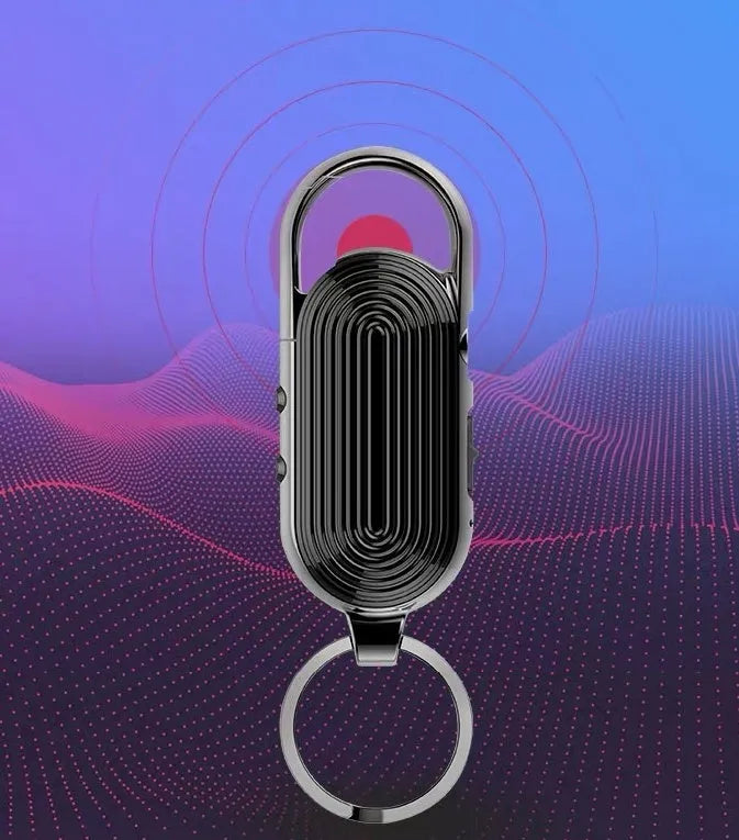 Black portable voice recorder with zinc alloy shell, showing USB port and recording button