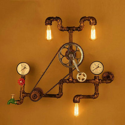 Red and copper steampunk-style industrial light switch valve with threaded connection.