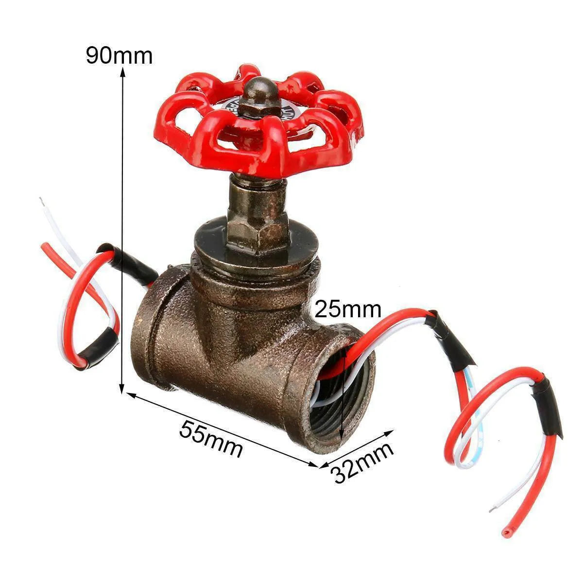 Red and copper steampunk-style industrial light switch valve with threaded connection.