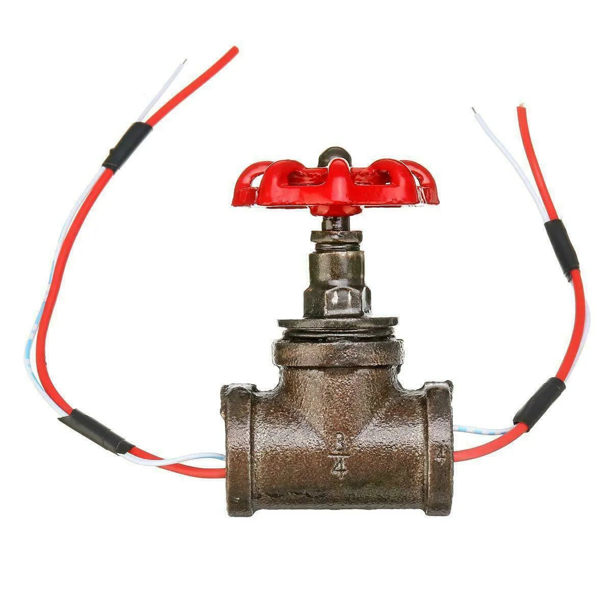 Red and copper steampunk-style industrial light switch valve with threaded connection.