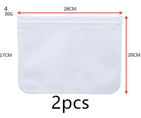 Transparent PEVA food storage bags with silica gel absorbers in various sizes