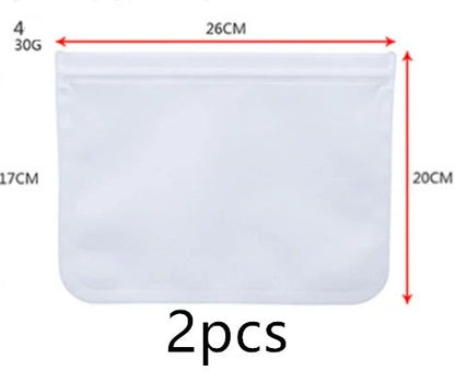 Transparent PEVA food storage bags with silica gel absorbers in various sizes