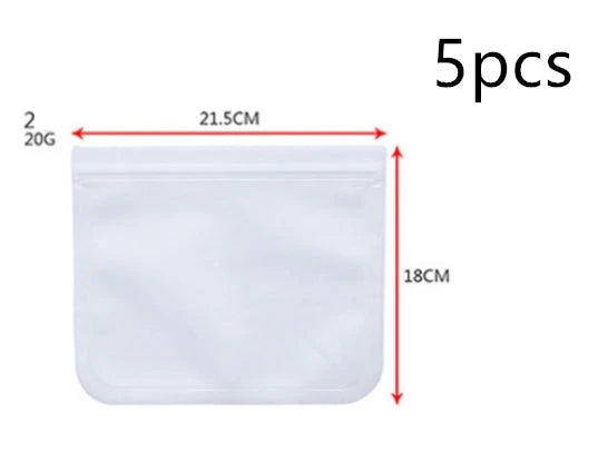 Transparent PEVA food storage bags with silica gel absorbers in various sizes