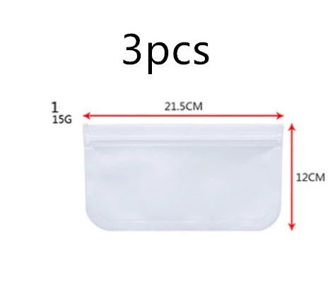 Transparent PEVA food storage bags with silica gel absorbers in various sizes