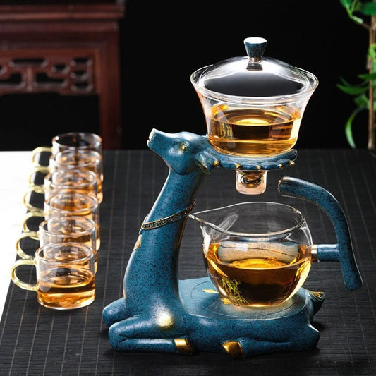 Creative Deer Glass Teapot with heat-resistant design and infuser for perfect tea brewing