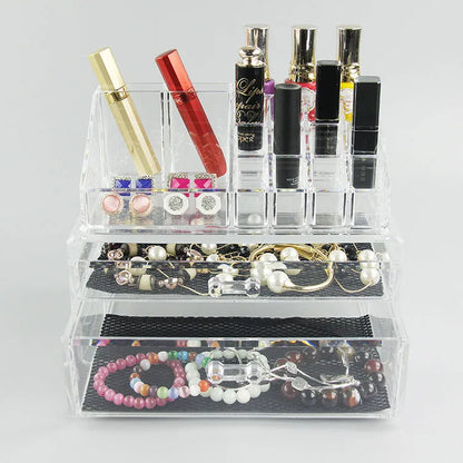 Transparent acrylic foldable storage container measuring 240x150x190mm with 18-litre capacity for makeup organisation