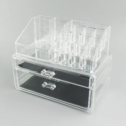 Transparent acrylic foldable storage container measuring 240x150x190mm with 18-litre capacity for makeup organisation