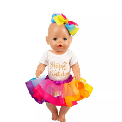 Rainbow skirt outfit for 18-inch dolls, perfect for children's dress-up play