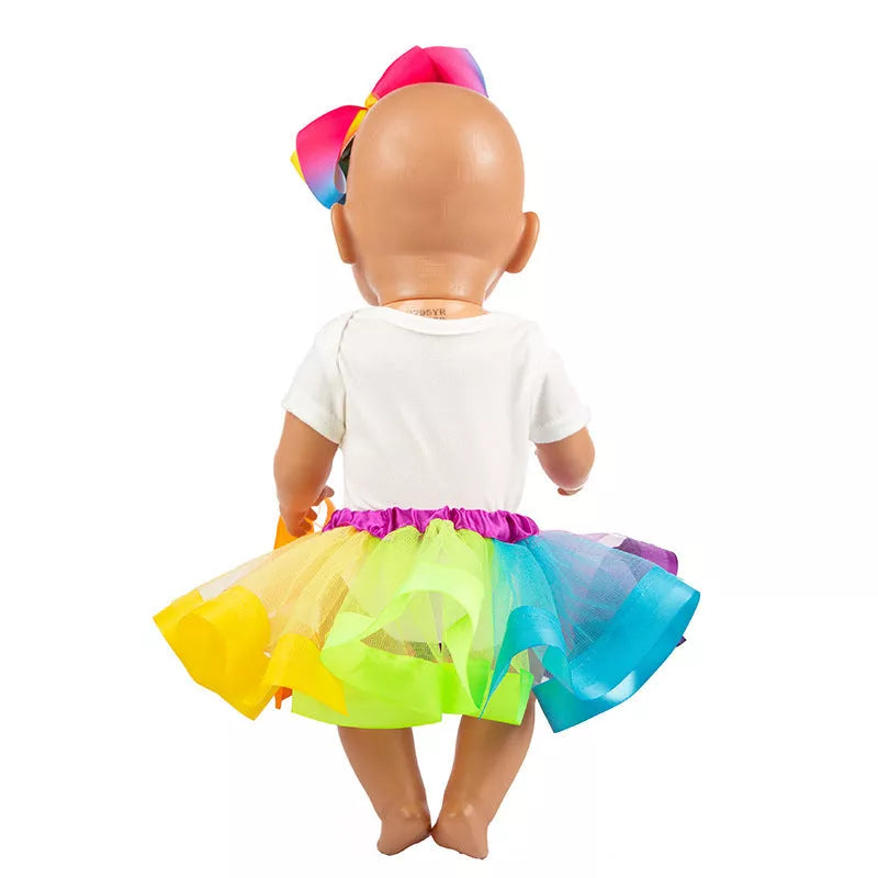 Rainbow skirt outfit for 18-inch dolls, perfect for children's dress-up play