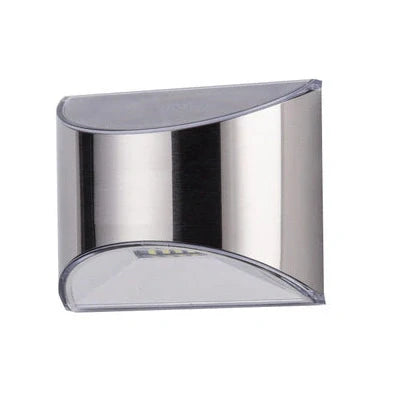 White solar step lights measuring 10cm long on outdoor brick steps with LED illumination