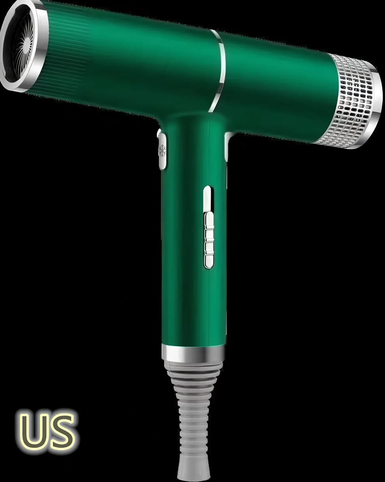 Silver 1800W hair dryer with magnetic nozzles showing set tuyere and disperse tuyere attachments