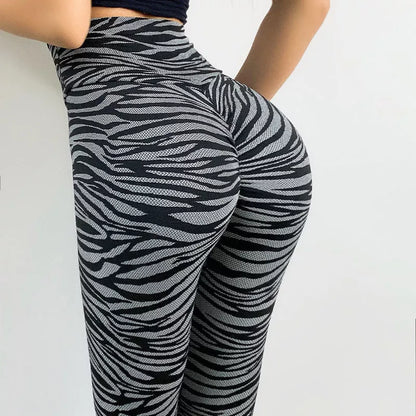 Cocktail leggings in leopard gray and zebra print for running and yoga