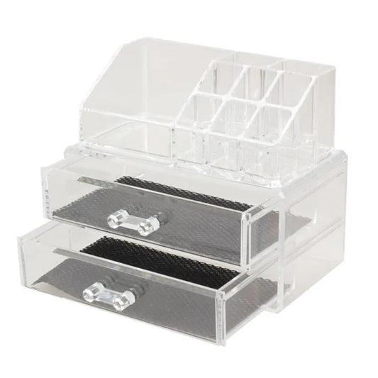 Transparent acrylic foldable storage container measuring 240x150x190mm with 18-litre capacity for makeup organisation