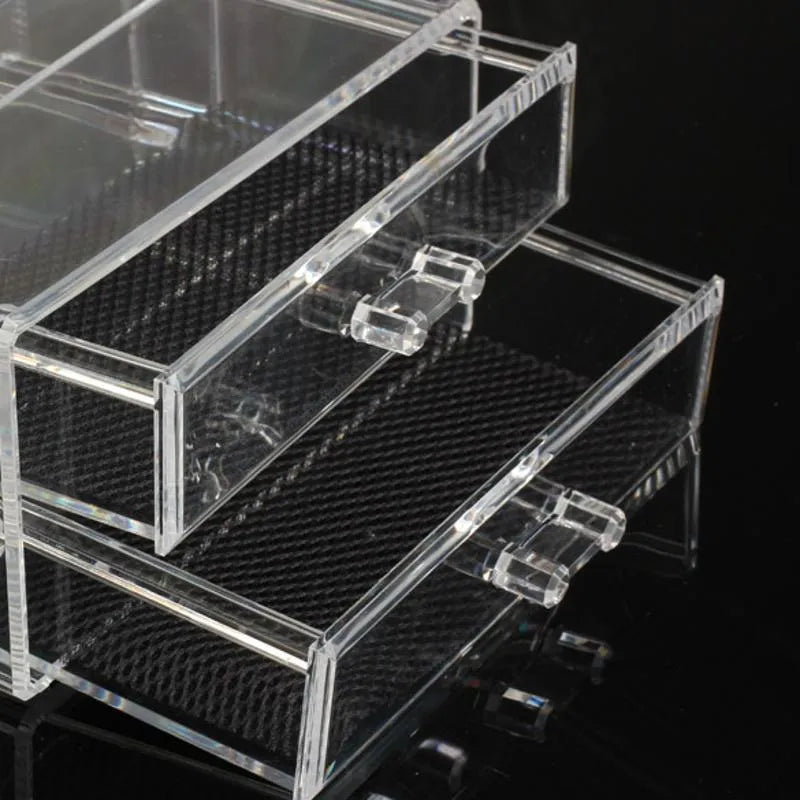 Transparent acrylic foldable storage container measuring 240x150x190mm with 18-litre capacity for makeup organisation