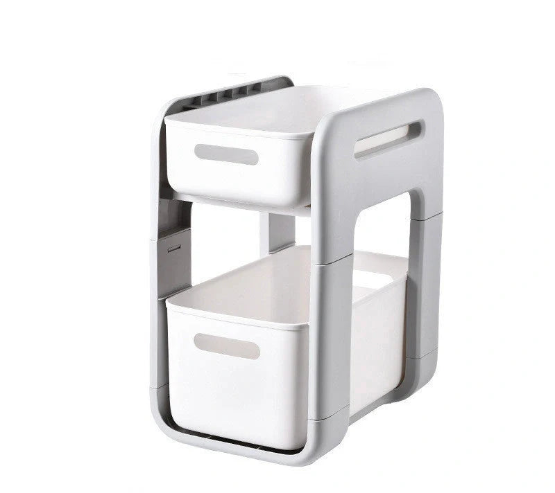 White 2-tier kitchen storage rack with pull-out drawers for efficient organization