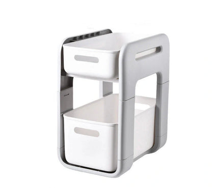 White 2-tier kitchen storage rack with pull-out drawers for efficient organization