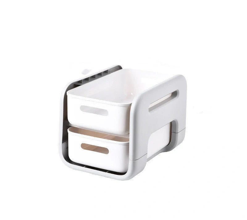 White 2-tier kitchen storage rack with pull-out drawers for efficient organization