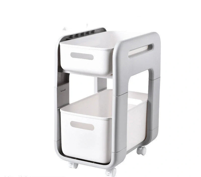 White 2-tier kitchen storage rack with pull-out drawers for efficient organization