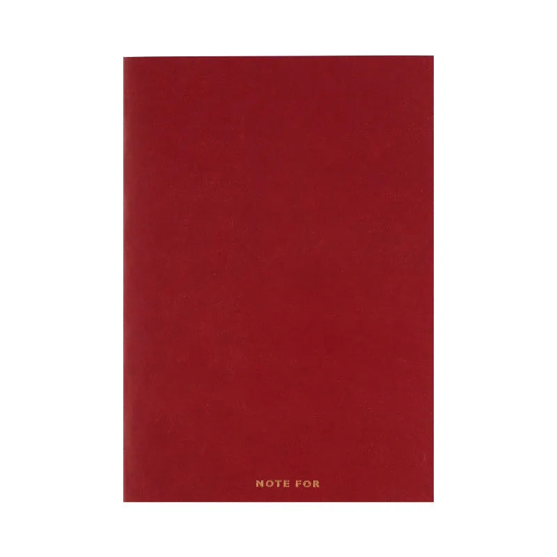 Red and white retro-style notebooks with imitation leather covers in A5 and A6 sizes showing dot grid, line, and square ruling pages.