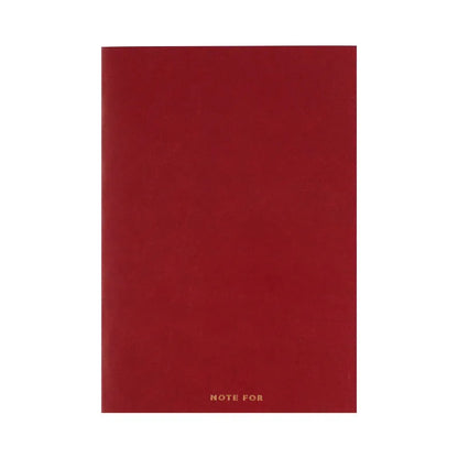 Red and white retro-style notebooks with imitation leather covers in A5 and A6 sizes showing dot grid, line, and square ruling pages.