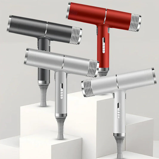 Silver 1800W hair dryer with magnetic nozzles showing set tuyere and disperse tuyere attachments