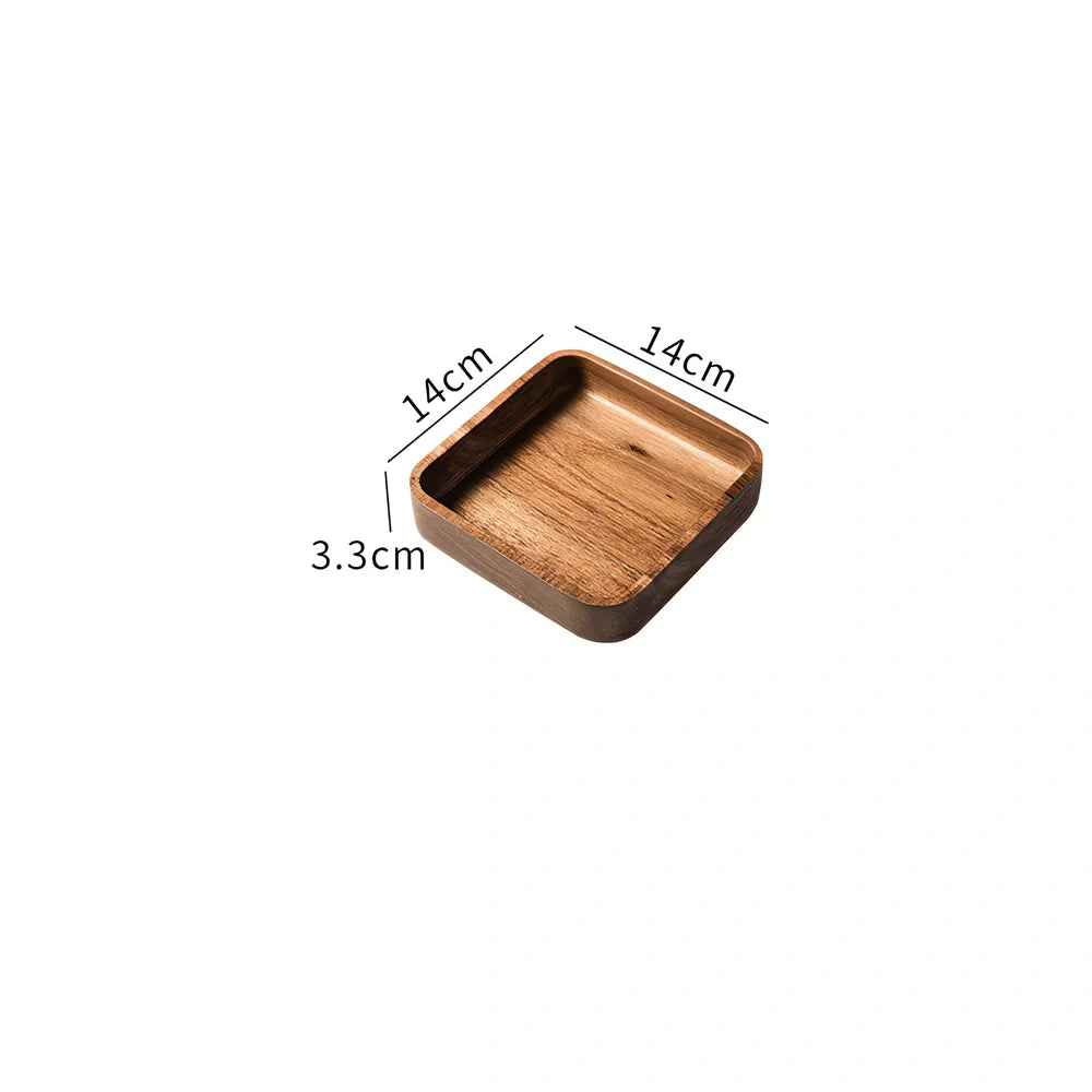 Rectangular wooden breakfast plate with deep sides and hand-painted finish in Japanese style
