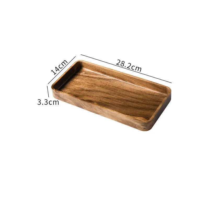 Rectangular wooden breakfast plate with hand-painted Japanese-style plain pattern and deep square shape, 15-15.9cm diameter.