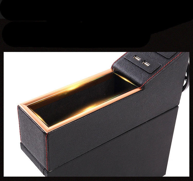 Multifunctional car seat gap organizer made of durable PU leather with multiple compartments and USB charging port