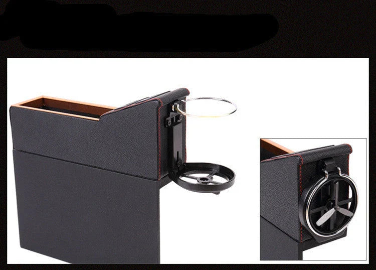 Multifunctional car seat gap organizer made of durable PU leather with multiple compartments and USB charging port