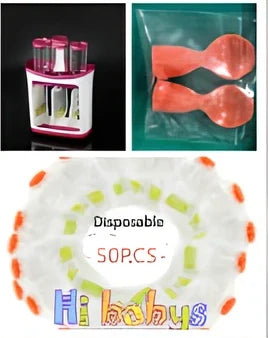 Baby food squeeze station pressing puree into 4-ounce pouch with ABS construction measuring 18x9x22cm