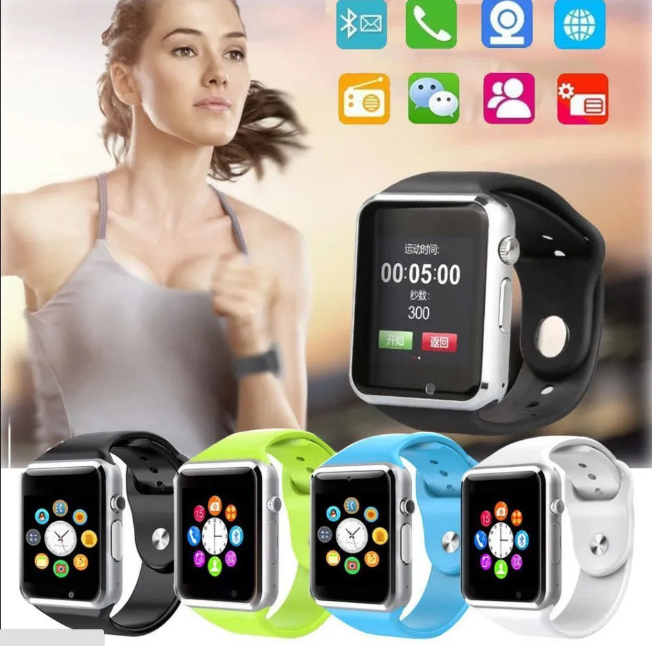 A1 Smart Watch with 1.54-inch screen on wrist showing black colour option with GSM SIM phone functionality
