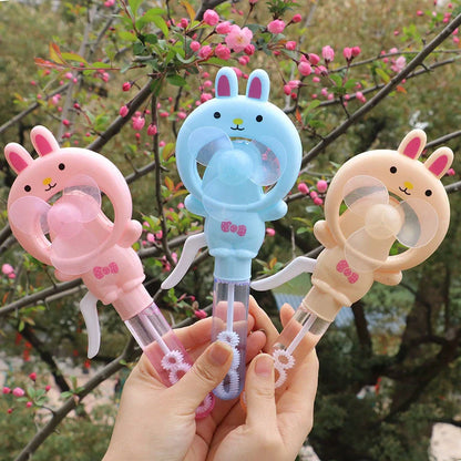 Hand-cranked bunny bubble fan for children's summer play