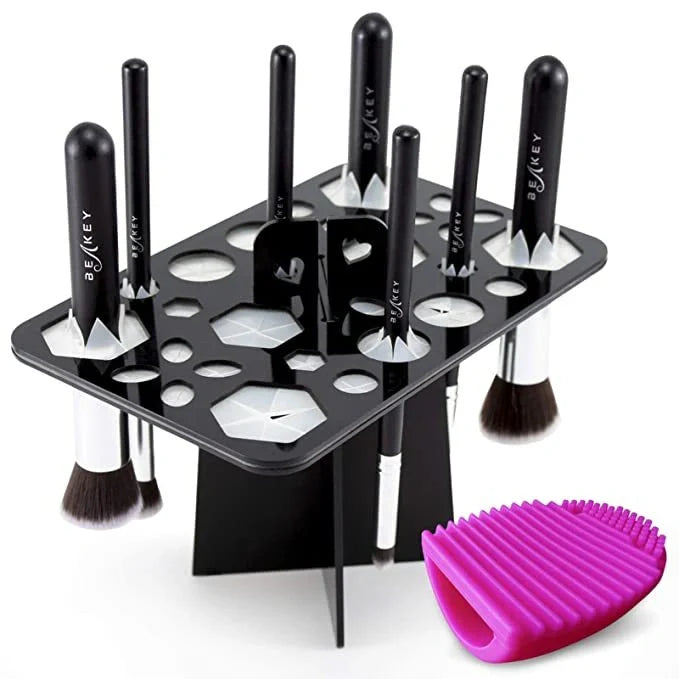 14-hole makeup brush holder in various colors for organized brush storage and drying