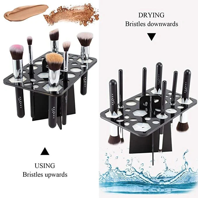 14-hole makeup brush holder in various colors for organized brush storage and drying