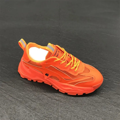 Low-cut breathable lace-up sports shoes with thick sole, low heel 1-3cm, shown in one of six colours.