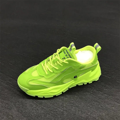 Low-cut breathable lace-up sports shoes with thick sole, low heel 1-3cm, shown in one of six colours.