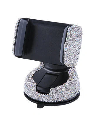 Car mobile phone rack with 360-degree rotation and rhinestone accents
