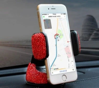 Car mobile phone rack with 360-degree rotation and rhinestone accents