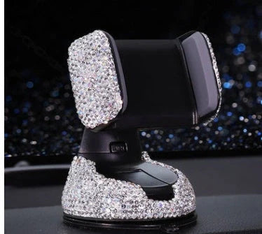 Car mobile phone rack with 360-degree rotation and rhinestone accents