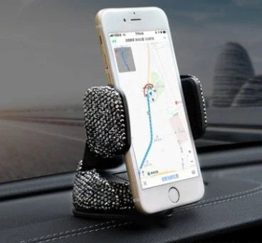 Car mobile phone rack with 360-degree rotation and rhinestone accents