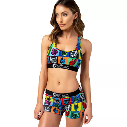 Women's cartoon print two-piece suit in blue, yellow, or black