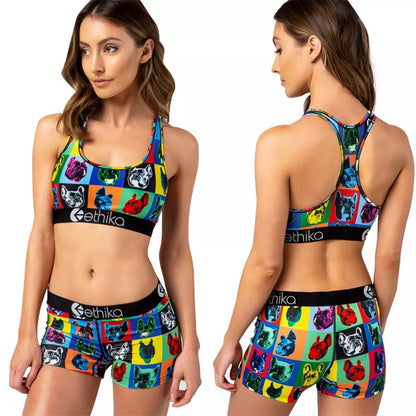 Women's cartoon print two-piece suit in blue, yellow, or black