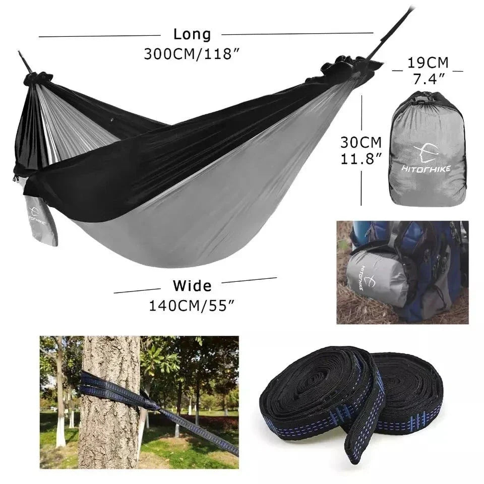 Durable and lightweight parachute hammock in various outdoor-friendly color options