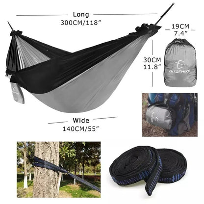 Durable and lightweight parachute hammock in various outdoor-friendly color options