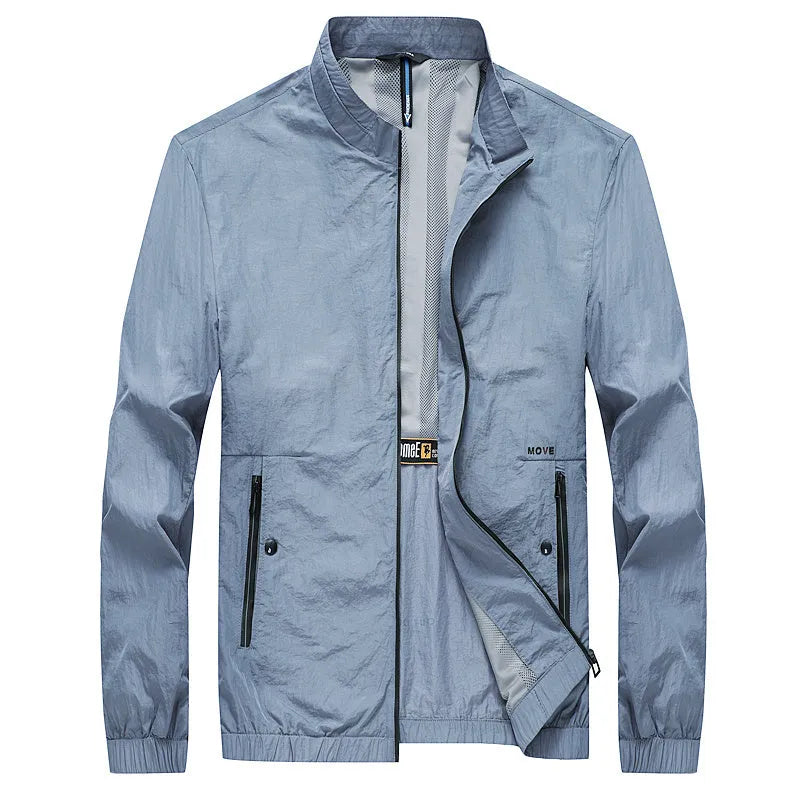 Kentino men's blue long sleeve summer shirt on a hanger, thin polyester fabric.