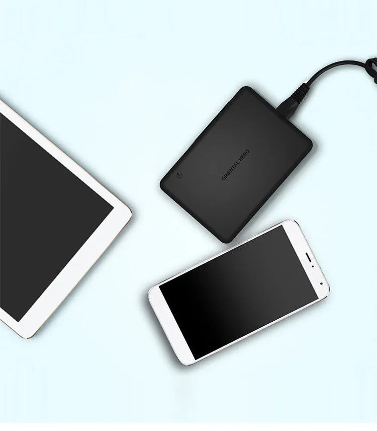 Black and white 60W desktop fast charger with dual USB ports and indicator lights