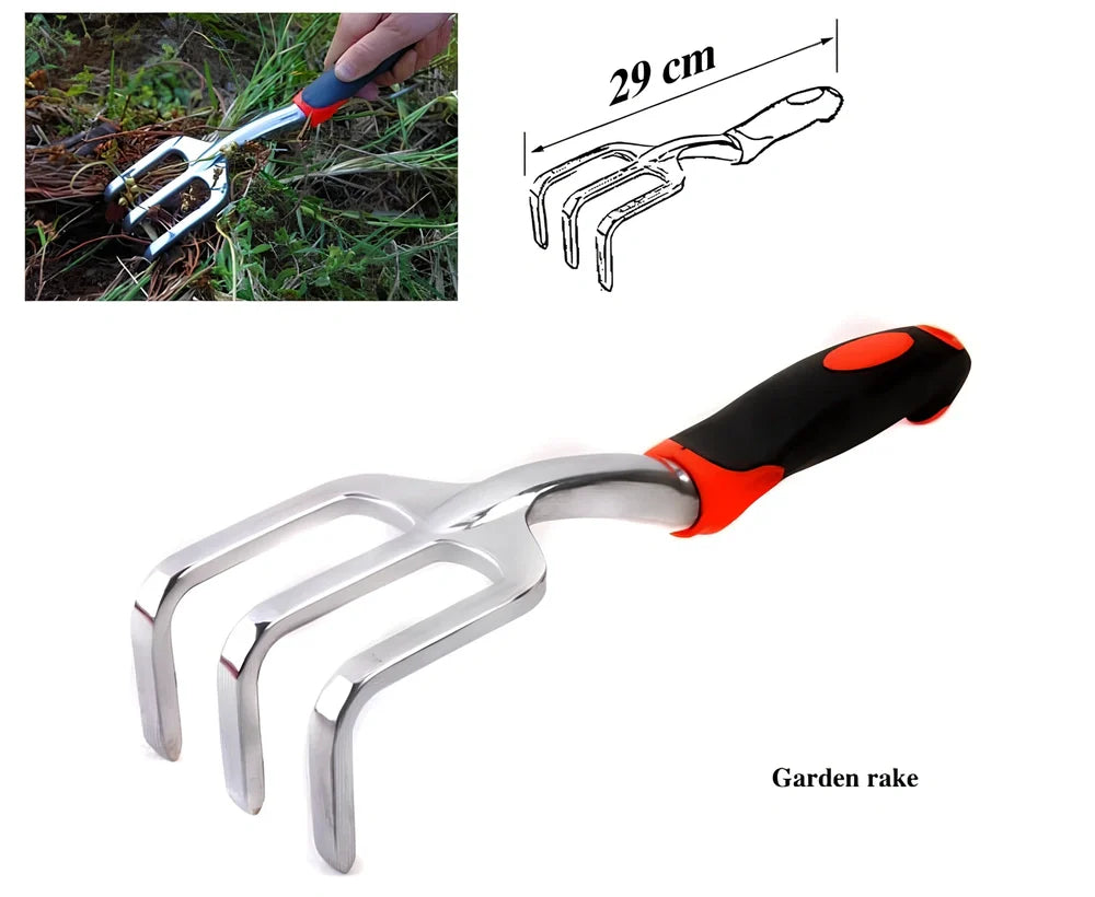 Mini bonsai tools kit with cream green storage bag, spades, rake, saw and gloves for gardening