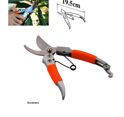 Mini bonsai tools kit with cream green storage bag, spades, rake, saw and gloves for gardening